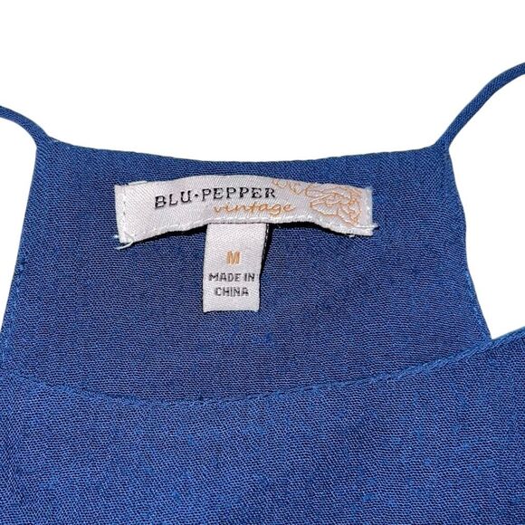 Blu Pepper Vintage Blue Embroidered Tank Top -‎ Size Medium - Picture 3 of 8